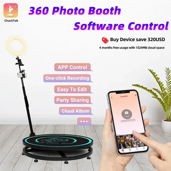 360 Photo Booth  Insta 360 60cm App Control Machine 24inch  with RGB Ring Light Logo Free 360 Video Photo Booth Flight Case ﻿
