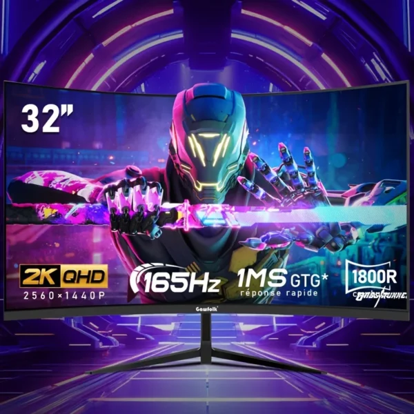 32-inch Ultra-Wide Curved 165Hz Gaming Computer Monitor 1800R Computer Screen, 2KQHD (2560x1440), Angled, DisplayPort,