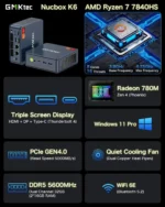 US.EU GMKtec K6 R7 7840HS Mini PC DDR5 5600MHz PCIe4.0 NVMe SSD 2.5G LAN USB4 WiFi6 BT5.2 Tri-Display Desktop Gaming Office Comp - Image 2