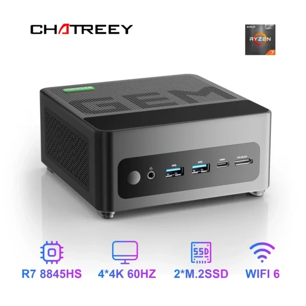 US.EU Chatreey GEM Mini PC R7 8845HS 7840HS 780M R9 6900HX 680M Gaming Desktop Computer with WiFi 6/Bluetooth 5.2/OCuiLink/HDMI