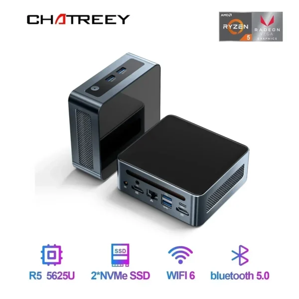 US.EU Chatreey AN2P Mini PC R5 5625U/3550H Gaming Desktop Computer NVME SSD WIFI6 HD Windows 11 Pro