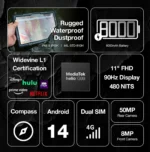 Amecrian Version AGM PAD P2 Active 11” FHD Rugged Tablet P2W Waterproof, Drop-proof, 8GB+256GB, Android 14, G99, Widevine L1 - Image 2