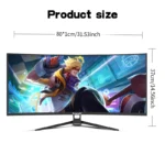 Gawfolk Monitor 34'' 144Hz Bandfish Screen Curved 1500R Gaming Bezel-less Slim 400HDR Nits 100% SRGB Wide Color Gamut FAsT VA Te - Image 2