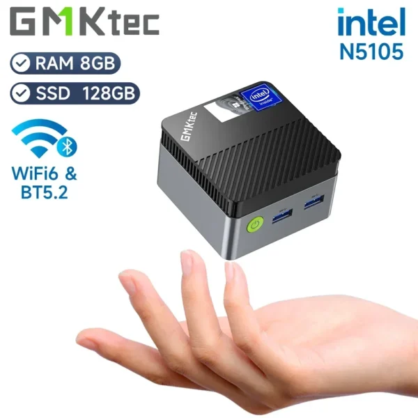 US.EU GMKtec KB5 Mini PC Intel Celeron N5105 Windows 11 Pro 4K Mini PC DDR4 8GB RAM 128GB ROM WiFi5 BT4.2 Desktop Computer Work