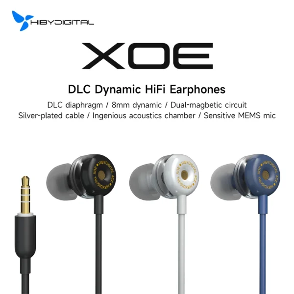 HiBy Digital XOE 8mm DLC Diaphragm Dynamic Driver HiFi In-Ear IEM Earbuds Earphones for Android MP3 Game
