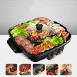 220V Household BBQ Non-stick Electric Barbecue Grill 2 In 1 Hot Pot & Meat Roast Grill Machine Big Capacity EU/AU/UK/US Plug