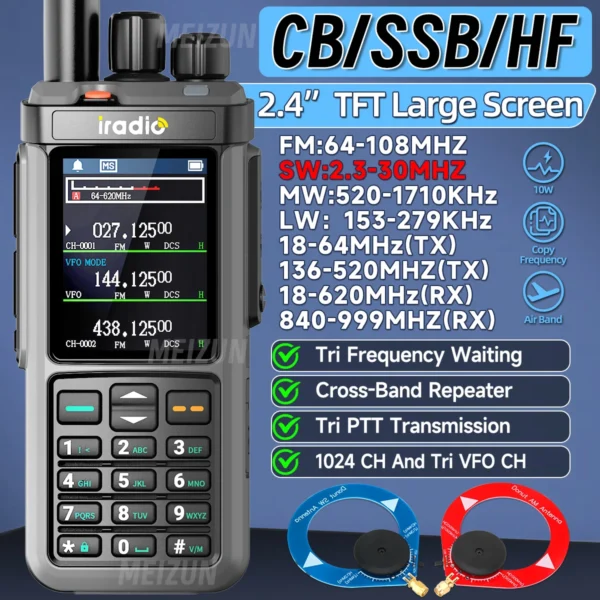 Iradio UV-98 PLUS Air Band Walkie Talkie Cross Band Repeater 2.4"large scree USB LSB CW CB SW MW LW SSB HF Multi Band Ham Radio