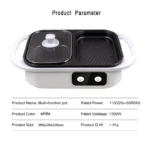 2 in 1 Non-Stick Shabu Pot and Griddle Multi Cookers BBQ Shabu Shabu Pot with Grill, Steaks, Ramen& Noodles,electric cooking pot - Image 6