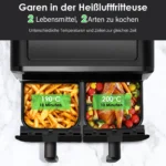 Double Basket Air Fryer 9L XXL 2400W 8 Modes Healthy Oil-Free Frying&Baking Oven 8-in-1 Air Fryer NEW - Image 5