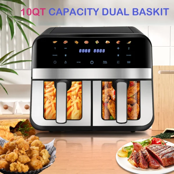 Double Basket Air Fryer 9L XXL 2400W 8 Modes Healthy Oil-Free Frying&Baking Oven 8-in-1 Air Fryer NEW