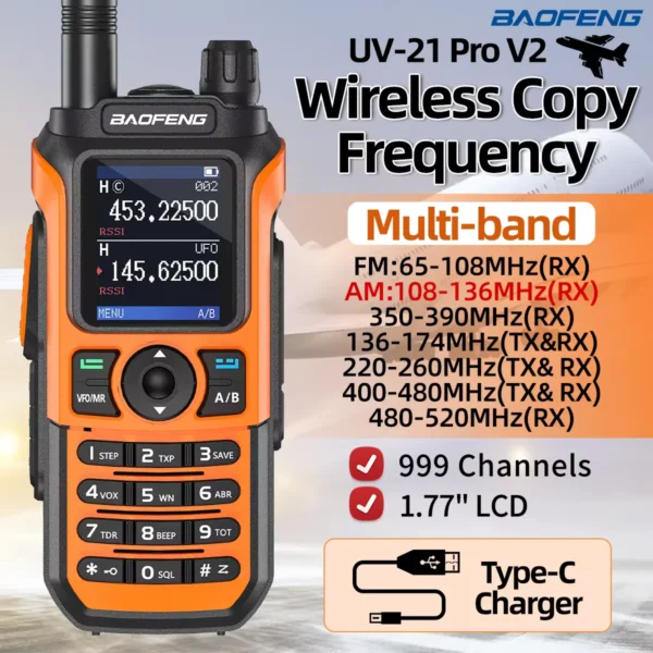 BaoFeng UV-21 Pro V2 Wireless Copy Frequency Type-C Walkie Talkie High Power Long Range Upgrade UV-5R Ham Radio