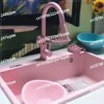 Light pink quartz stone large single slot bar basin, mid-island basin, kitchen under counter, colored dishwasher, - Image 3