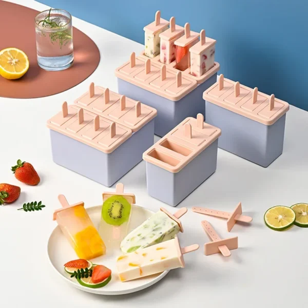 Food Grade Silicone Ice Cream Mold Kit with Lid - Reusable BPA-Free Popsicle Maker for Homemade Frozen Treats Sorbet & Yogurt