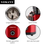 Cold Press Juicer, Slow Chewer, 140mm Large Bore Feed, Suitable for Whole Fruits and Vegetables, Easy To Clean - Image 4