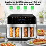 Double Basket Air Fryer 9L XXL 2400W 8 Modes Healthy Oil-Free Frying&Baking Oven 8-in-1 Air Fryer NEW - Image 2