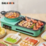 3 in 1 Korean Electric Dish Hot Pot Bbq Ramen Soup Hot Pot Grill Plate Instant Kitchen Fondue Non-Stick Electric Baking Pan EU