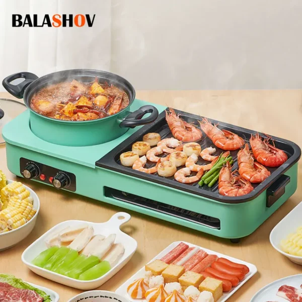 3 in 1 Korean Electric Dish Hot Pot Bbq Ramen Soup Hot Pot Grill Plate Instant Kitchen Fondue Non-Stick Electric Baking Pan EU