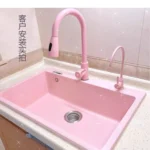 Light pink quartz stone large single slot bar basin, mid-island basin, kitchen under counter, colored dishwasher, - Image 6