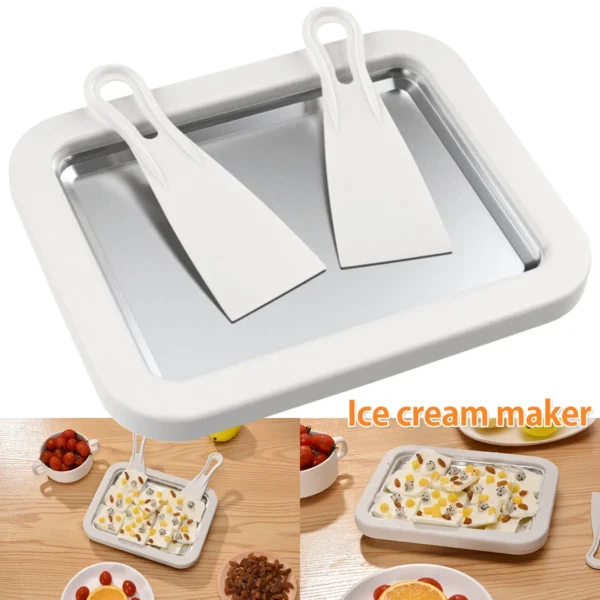 Ice Cream Maker Pan with 2 Scrapers Ice Cream Maker Plate Multifunctional Cold Sweet Fried Food Plate Rolled Ice Cream Maker