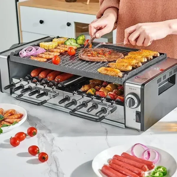 Korean Grillhouse! Smokeless Electric Household Barbecue Oven with Automatic Rotation, Ideal for Lamb Kebabs