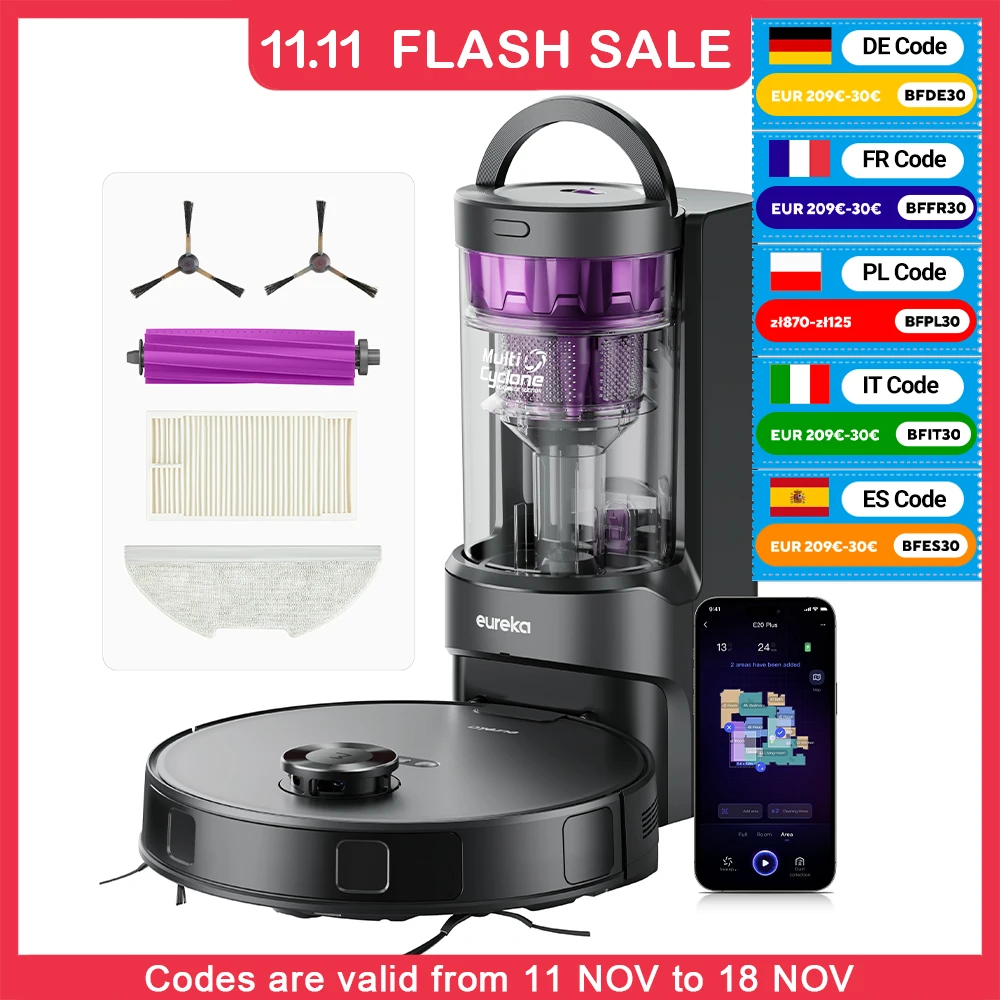 kf-Sbe896c33ca9c4036889a16c73d86c3efC Eureka E20+ 8000 Pa Self-Emptying Robot Vacuum Cleaner, 180 Min Battery Life, DuoDetect AI 3D Obstacle Avoidance - Image 1