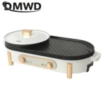 DMWD Household Electric Grill Double-flavor Hotpot Stew Pot Baking Machine Dual use Barbecue Maker BBQ Tool Smokeless 220V