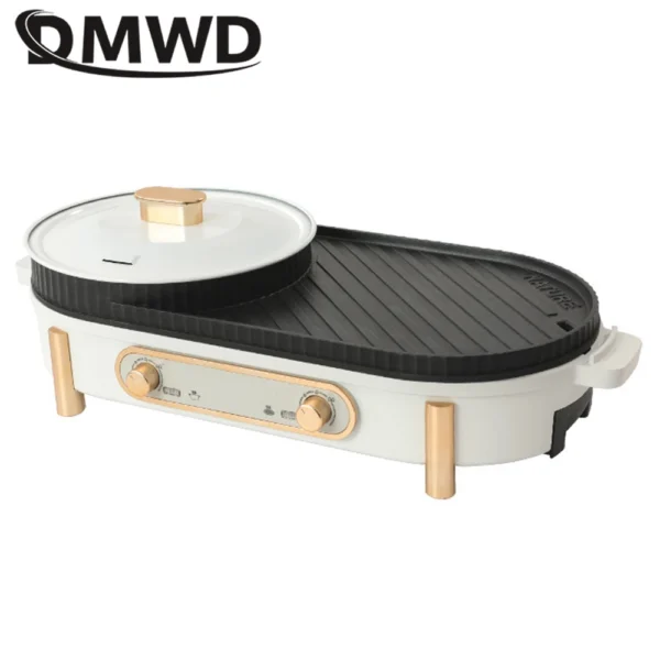 DMWD Household Electric Grill Double-flavor Hotpot Stew Pot Baking Machine Dual use Barbecue Maker BBQ Tool Smokeless 220V