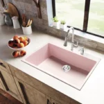 Light pink quartz stone large single slot bar basin, mid-island basin, kitchen under counter, colored dishwasher, - Image 5
