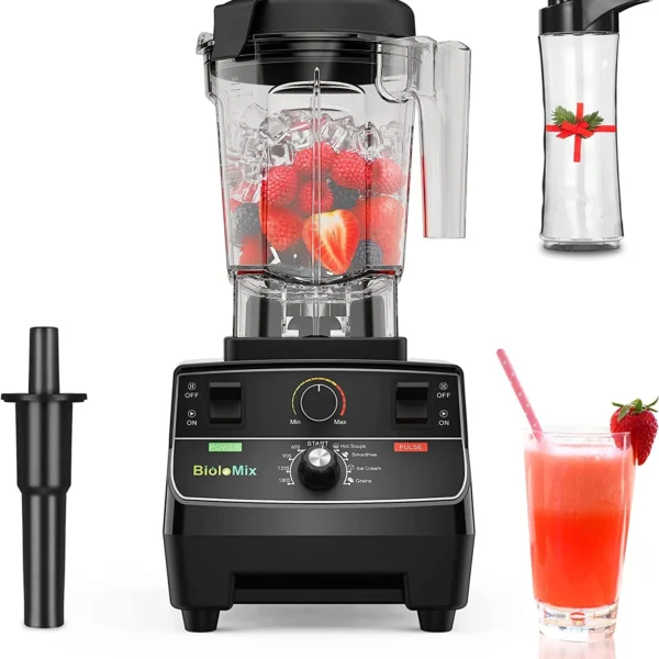 BioloMix 2200W Professional Smart Timer Pre-programed Blender, 2L round jar, Mixer Juicer Food Processor Ice Smoothies Crusher