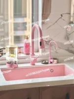 Light pink quartz stone large single slot bar basin, mid-island basin, kitchen under counter, colored dishwasher, - Image 4