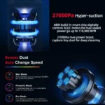 ABIR VC205 Cordless Handheld Vacuum Cleaner,27000PA,Touch Screen,Smart Dust Sensor,Auto Speed Control for Home Bed Carpet Clean - Image 4