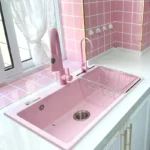 Light pink quartz stone large single slot bar basin, mid-island basin, kitchen under counter, colored dishwasher,