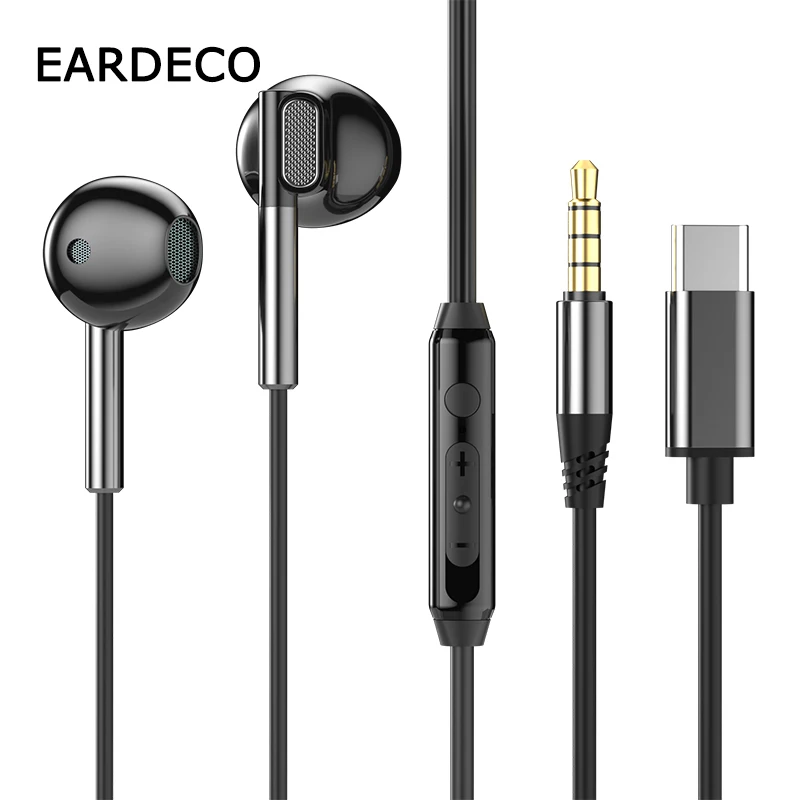 kf-S9e2e0ce2995b475683ba44d0579a0f06Q EARDECO 3.5mm/Type-C Noise Canceling Headphone Wired Headphones Bass Hifi Wired Earphone Earbuds Stereo Mic Earphone with Wire - Image 1