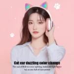 P47M Wireless Headphone Flash Light Cute Cat Bluetooth with Mic Control LED Stereo Music Helmet Phone Bluetooth Headset Gift - Image 2