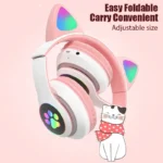 P47M Wireless Headphone Flash Light Cute Cat Bluetooth with Mic Control LED Stereo Music Helmet Phone Bluetooth Headset Gift - Image 5