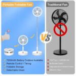 Portable Standing Fan with Remote Control, 9 Inch Foldable Pedestal Fans, 7200mAh Rechargeable Battery USB Powered Floor Fan, Height Adjustable, 4 Speeds, Quiet Camping Desk for Bedroom - Image 2
