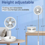 Portable Standing Fan with Remote Control, 9 Inch Foldable Pedestal Fans, 7200mAh Rechargeable Battery USB Powered Floor Fan, Height Adjustable, 4 Speeds, Quiet Camping Desk for Bedroom - Image 5