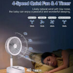 Portable Standing Fan with Remote Control, 9 Inch Foldable Pedestal Fans, 7200mAh Rechargeable Battery USB Powered Floor Fan, Height Adjustable, 4 Speeds, Quiet Camping Desk for Bedroom - Image 7