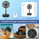 Portable Standing Fan with Remote Control, 9 Inch Foldable Pedestal Fans, 7200mAh Rechargeable Battery USB Powered Floor Fan, Height Adjustable, 4 Speeds, Quiet Camping Desk for Bedroom - Image 13