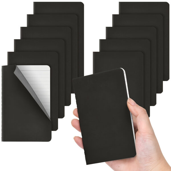 Customized set of 12 mini notebooks, 8.89x13.97 cm, matte black softcover with college lines and 60 lined pages for travelers, writers, office supplies