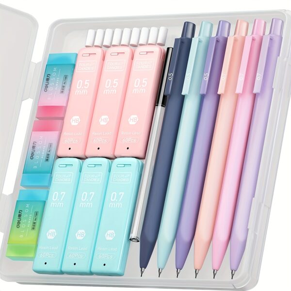 [6pcs Mechanical Pencils Set] 6pcs Pastel Mechanical Pencils Set, 0.5mm, 0.7mm & 0.9mm | Four Candies Cute Mechanical Pencil | 360pcs Leads, 3pcs Erasers, 9pcs Eraser Refills, Aesthetic Pencils for Girls Writing, Art Drawing