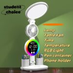 [RGB LED Desk Lamp] Smart Touch Control RGB LED Desk Lamp | Foldable Eye Protection Table Lamp with Fan for Dormitory Reading and Bedside Use (no battery)
