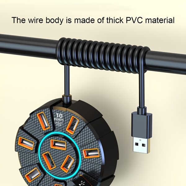 [7/10-Port USB 2.0 Hub] 1pc High-Speed 7/10-Port USB 2.0 Hub | Multi-Port Expansion Splitter with LED, Power Adapter, and External Power Supply | for Laptop and Computer Peripherals, Compatible with Multiple Systems