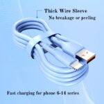 SETOLGH MFi Certified Ultra-Fast Charging Lightning Cable for iPhone 14/13/12/11 Pro Max/XS MAX/XR/XS/X/8/7 Plus, iPad & AirPods - Durable Flexible PVC, 20-30W Fast Charge, Data Transfer, 6 Colors (Light Blue/Pink/Purple/Green/Beige/Black) - Image 7