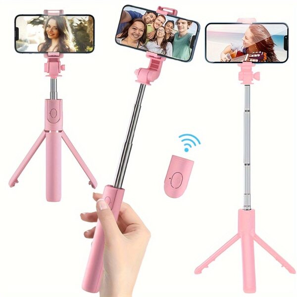 1pc Selfie Stick with Phone Mount, Extensible, Smartphone Tripod with Wireless Remote Control, 360° Rotation, Essential for Travel, Compatible with iPhone/Samsung/Android Smartphones