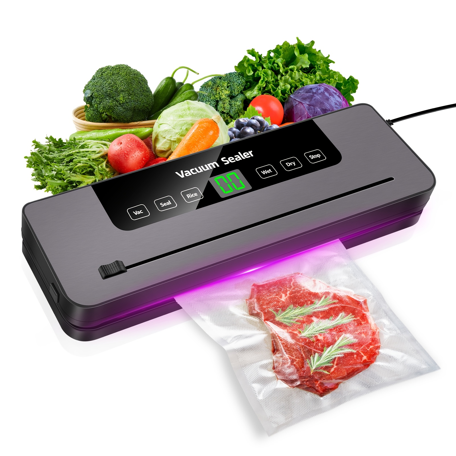 product-fancy-f2a40663-ab5a-4e8c-8006-ca9afbf38d03 Commercial Vacuum Sealer Machine Seal A Meal Food Saver System With 10 Sealer Bags, 5 Modes, 65 KPA For Keep Meat Vegetables Fruits Grains Fresh, Without Battery - Image 1