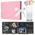 Photo Album Scrapbook - 80 pages DIY memory book with 12 metal pens and 8 photo stickers for 420 photos - Scrapbook kit, perfect for writing, drawing and storing memories (black, pink) - Image 4