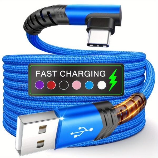 Type C Charger Fast Charging, Right Angle USB to USB C Cable Braided USBC Charger for Huawei Xiaomi RedMi Oppo Oneplus and More Smartphone