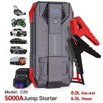HPBS 5000A Portable Car Jump Starter, Power Bank with USB Quick Charge 3.0, Rapid 8.0L Gas And 6.5L Diesel Engines Boost, Portable Car Battery Jump Starter for Lawnmowers, Cars, SUVs, Trucks, with 7.62cm LCD Display And Flashlight, Model H2000 And C20, Vehicle Emergency Tool, Engine Booster, Compact Design, Lightweight Charger, Durable Construction, Reliable Performance, Multifunctional Charger, Truck Drivers, Emergency Kits - Image 2