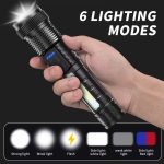 Buy 1 Get 1 Free, Total of 2pcs Multifunctional Flashlights High Lumens Rechargeable LED Battery Powered with 6 Light Modes, Cob Side Light, USB C, Zoomable, Powerful Handheld Flash Lights Perfect for Emergency, Camping, Outdoor Adventures, IP44 - Image 7